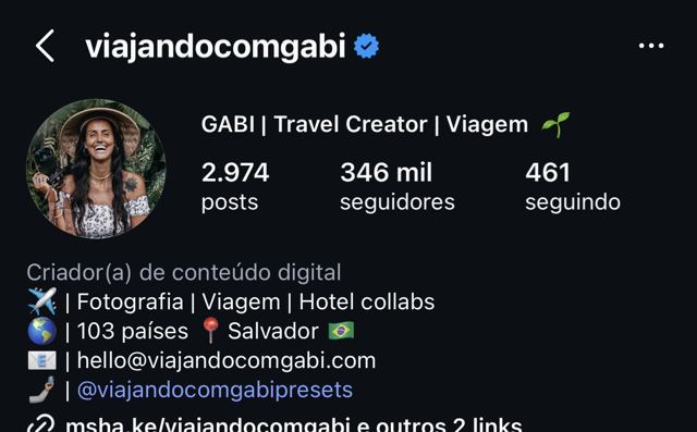 Instagram profile: Viajando com Gabi